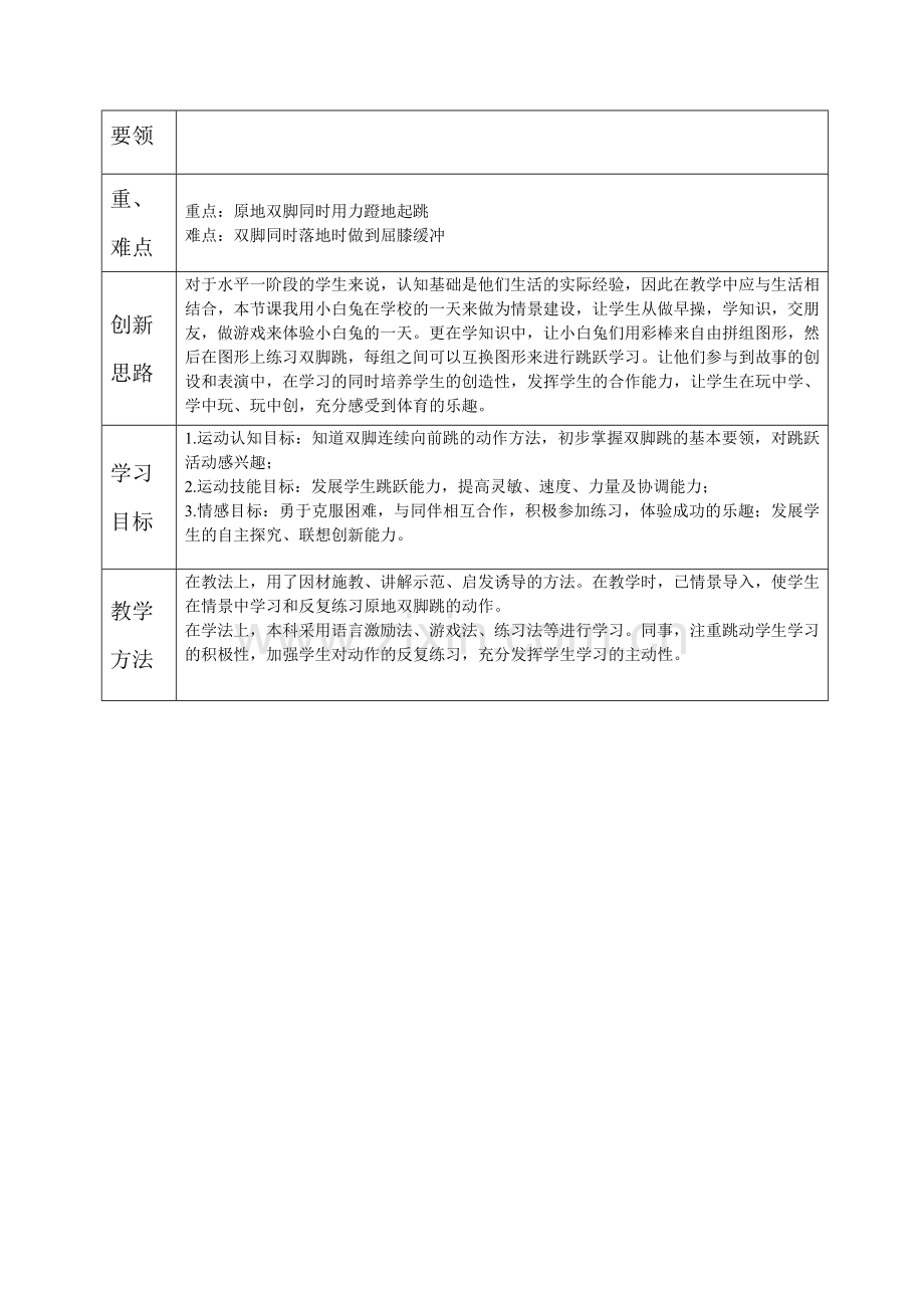 小学一年级体育《小白兔长大了—双脚跳》教学设计.doc_第2页