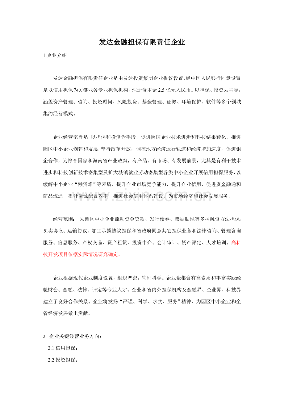 公司金融担保公司运作方案样本.doc_第1页