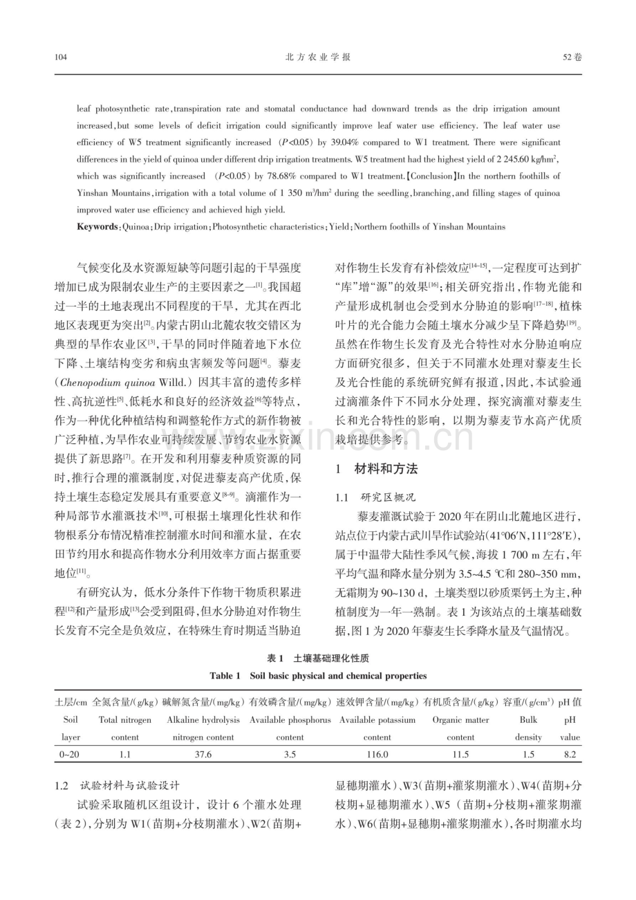 不同滴灌处理对藜麦生长及光合特性的影响.pdf_第2页