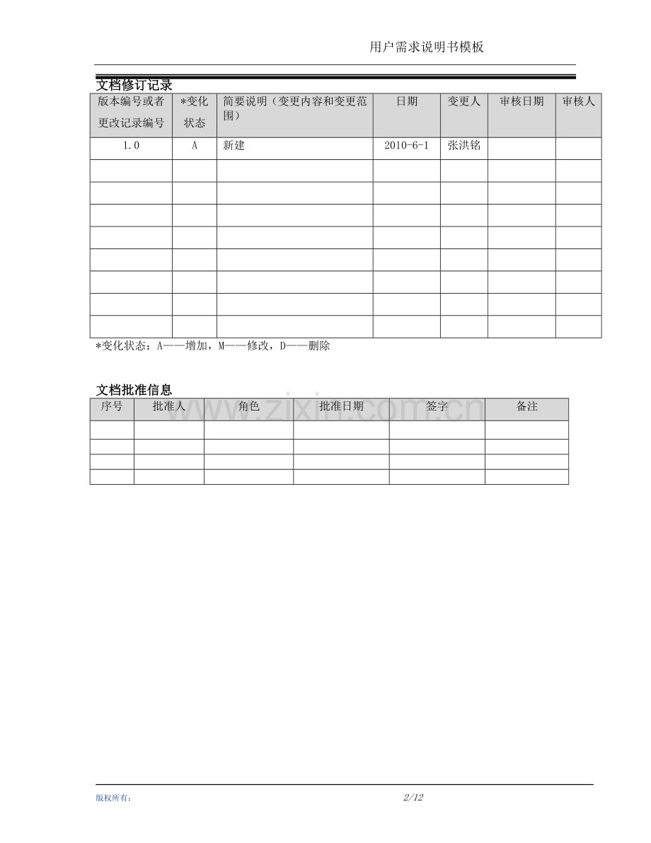 产品经理用户需求说明书模板.doc_第2页