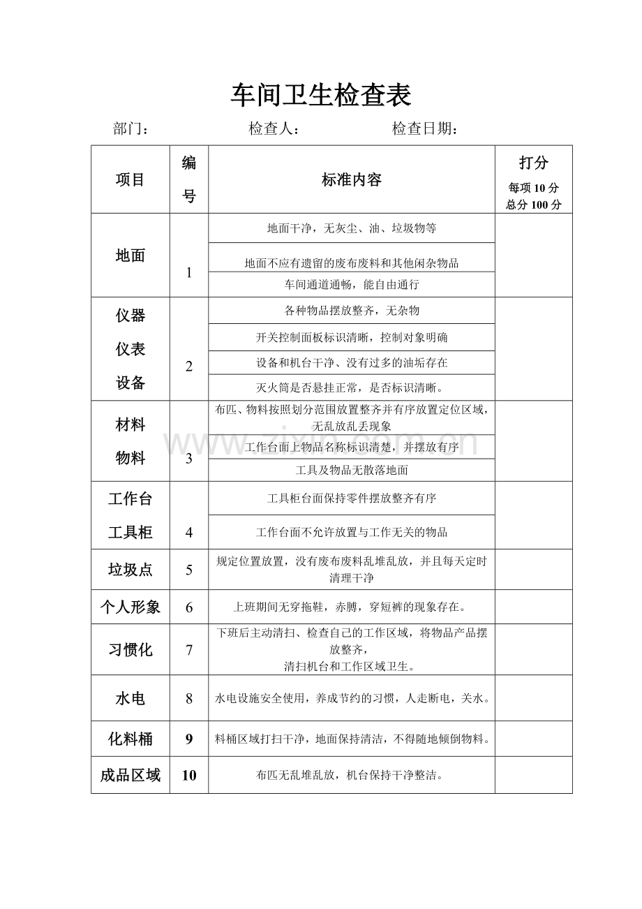 车间卫生检查表.doc_第1页