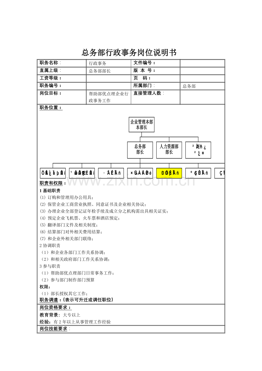 总务部行政事务岗位职责样本.doc_第1页