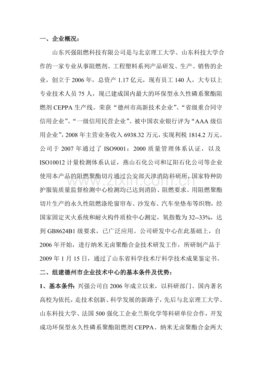 市级企业技术中心申报材料.doc_第1页