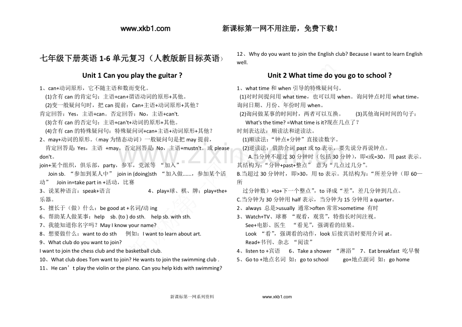 七年级下册英语16单元复习人教版新目标英语.doc_第1页