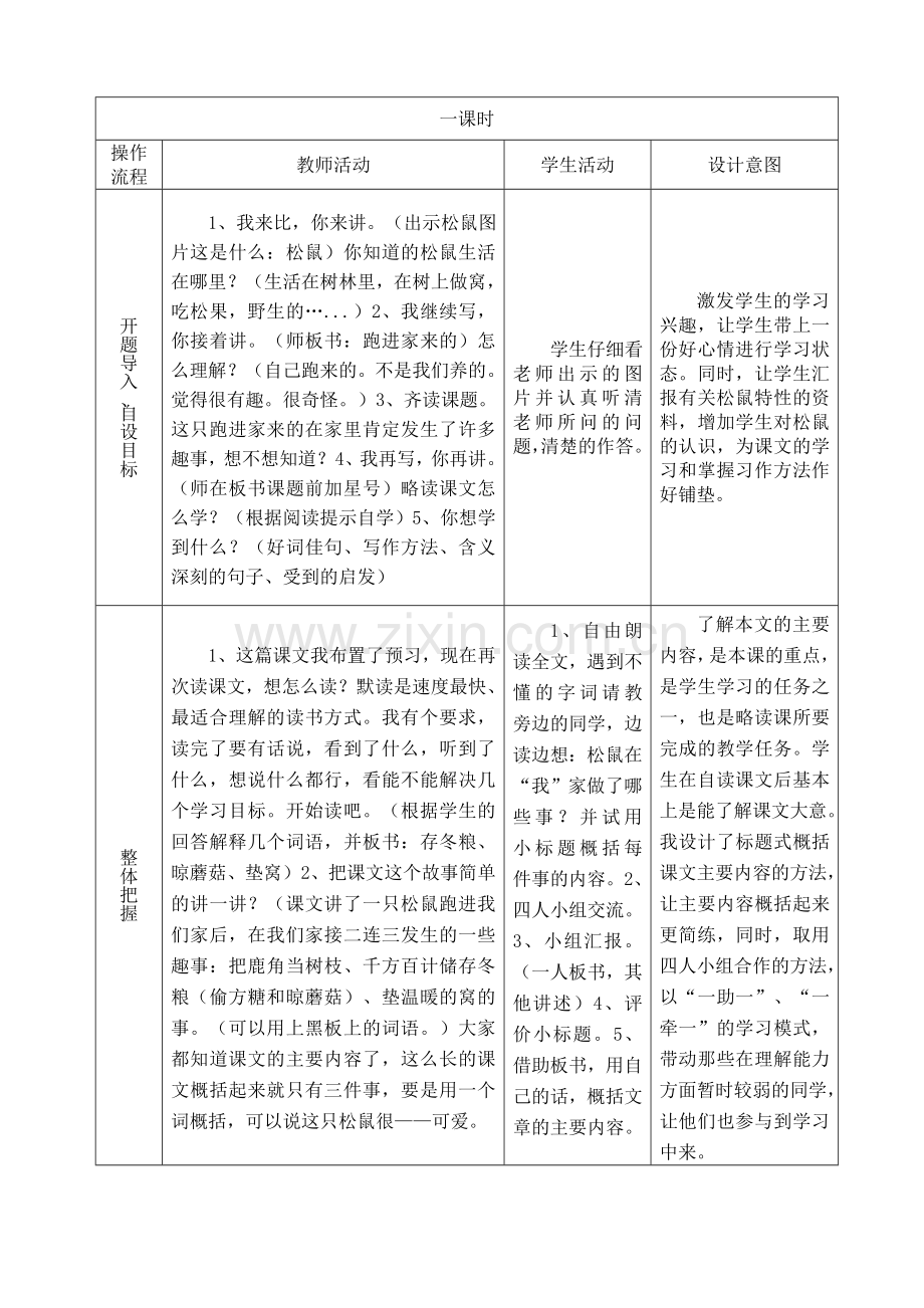 跑进家来的松鼠教学设计表格式.doc_第2页