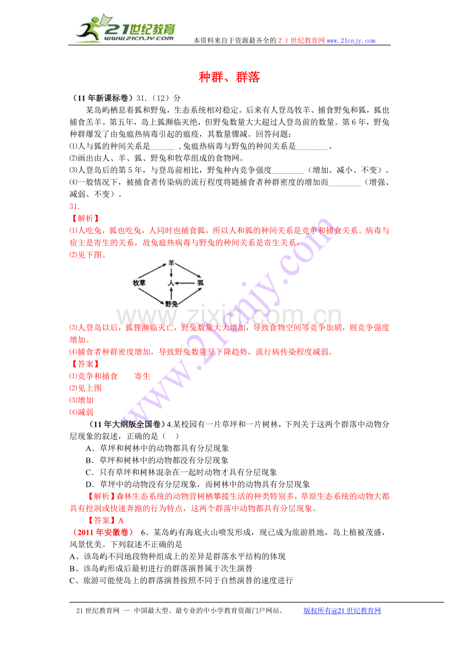 高考生物试题分类汇编课标版种群群落.doc_第1页