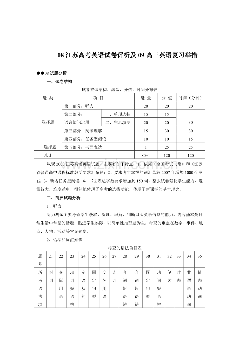 高考必看08江苏高考英语试卷评析及09高三英语复习举措.doc_第1页