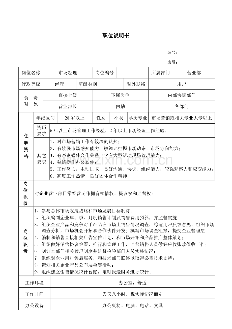 公司营销部职位说明书样本.doc_第3页