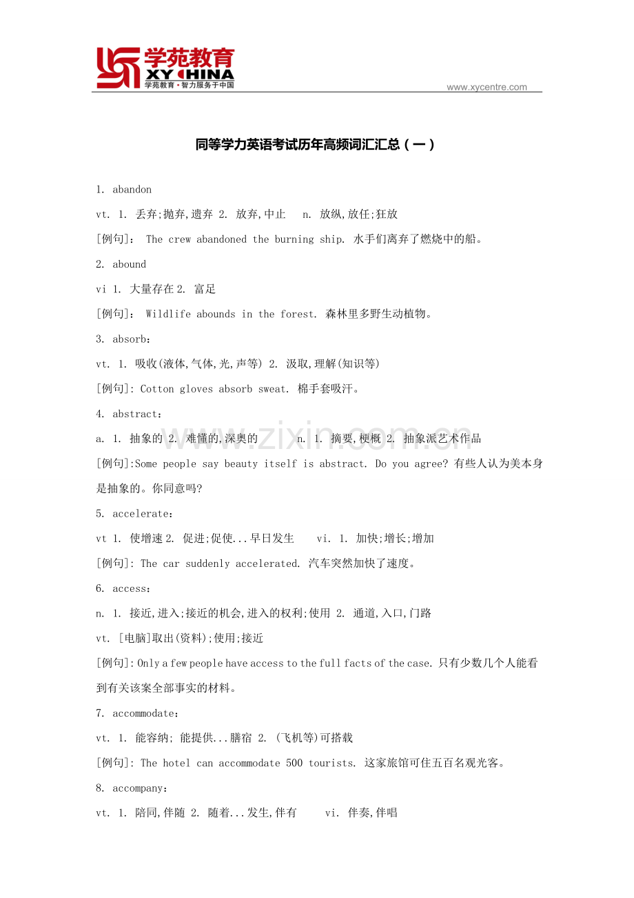 同等学力英语考试历年高频词汇汇总1.doc_第1页