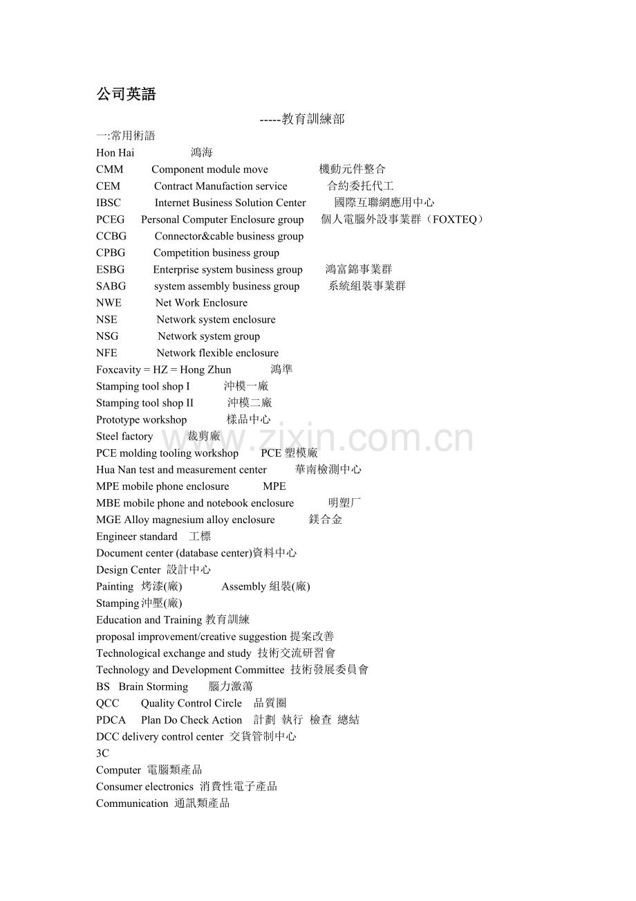 富士康基础培训英语大全箐干班.doc_第1页