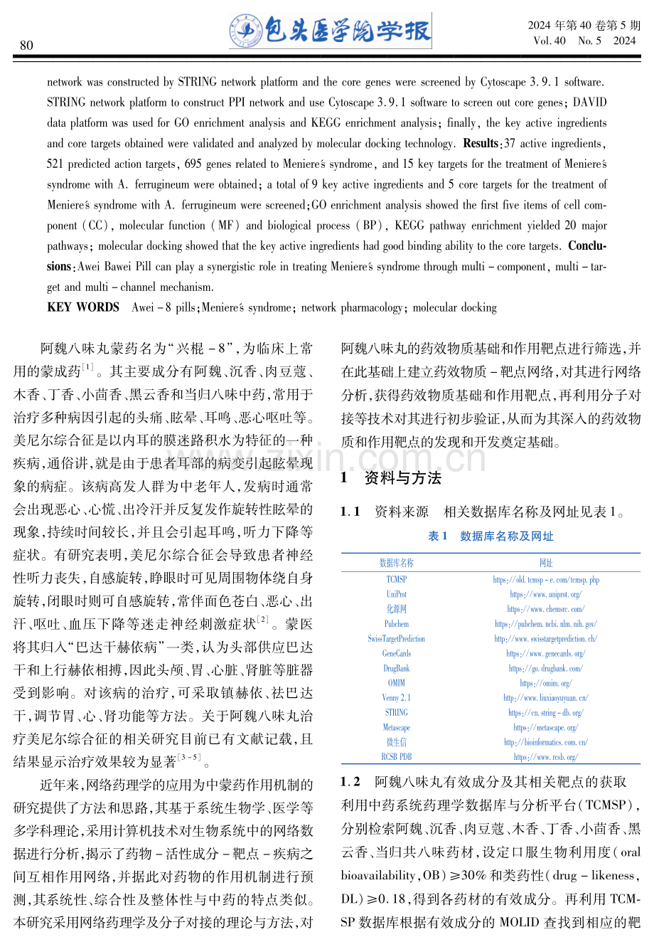 基于网络药理学的阿魏八味丸治疗美尼尔综合征的作用机制.pdf_第2页