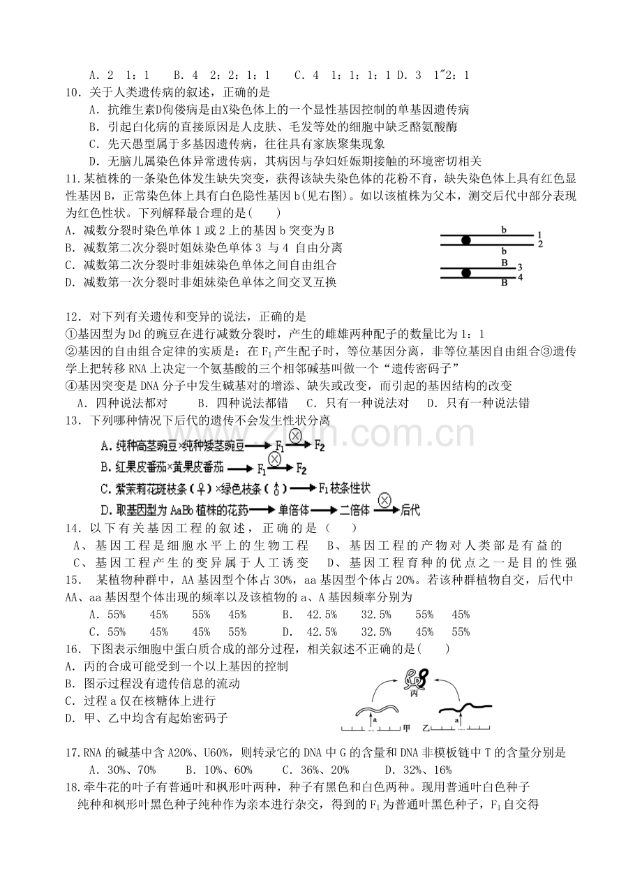 高中生物遗传与变异专题测试题总结.doc_第2页