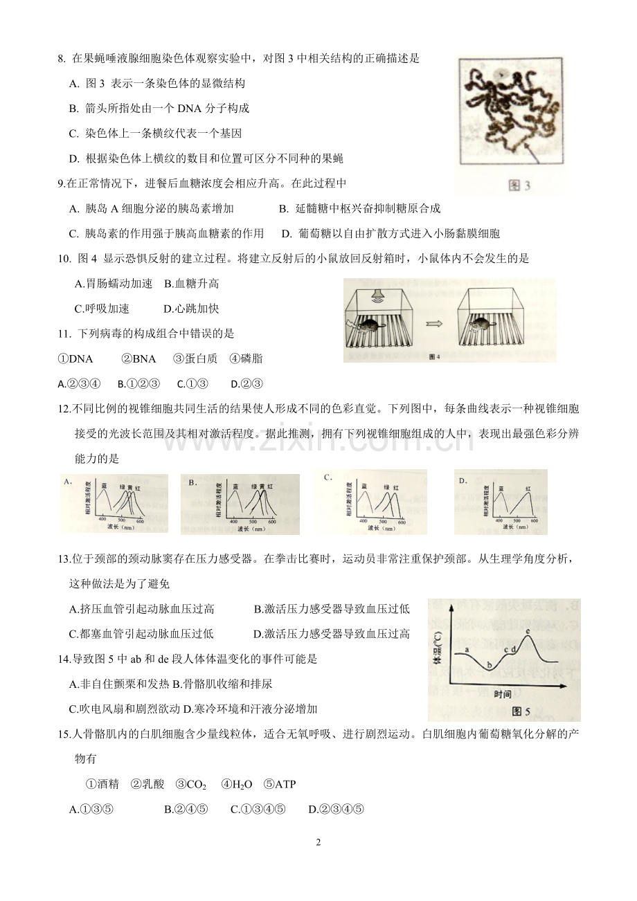 上海高考生物生命科学真题及答案完整版.doc_第2页