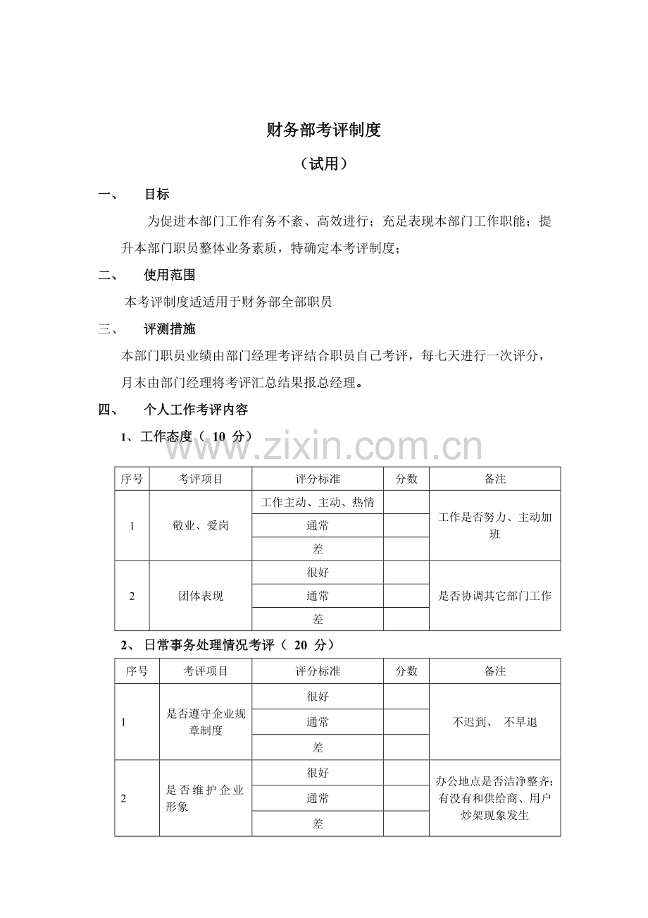 公司财务部考核制度样本.doc_第1页