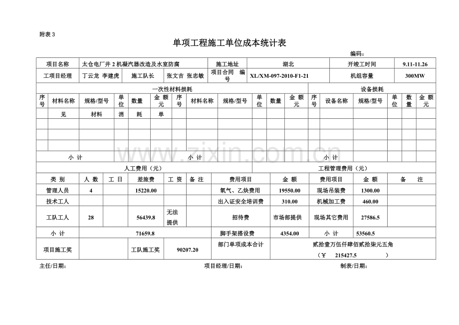 零星工程成本核算表格计划部范本.doc_第3页