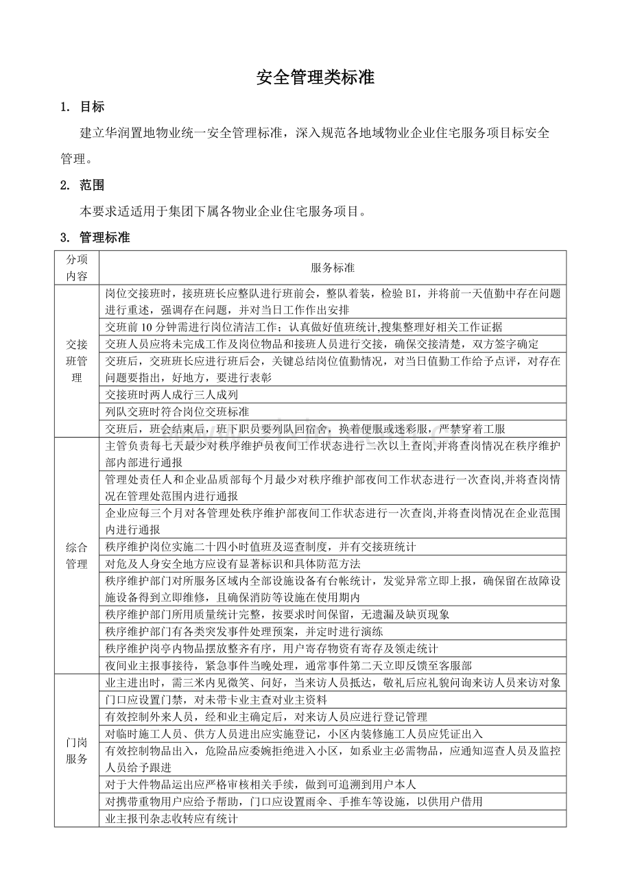 华润置地住宅物业服务标准之安全管理标准最终版样本.doc_第1页