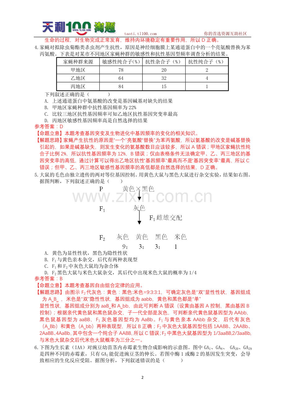 高考生物真题解析天津卷.doc_第2页