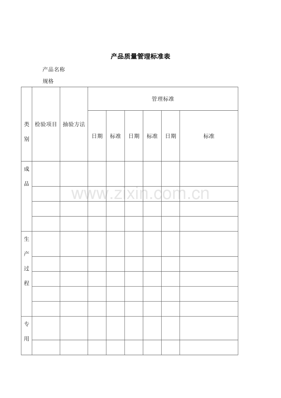 公司产品质量管理标准表样本.doc_第1页