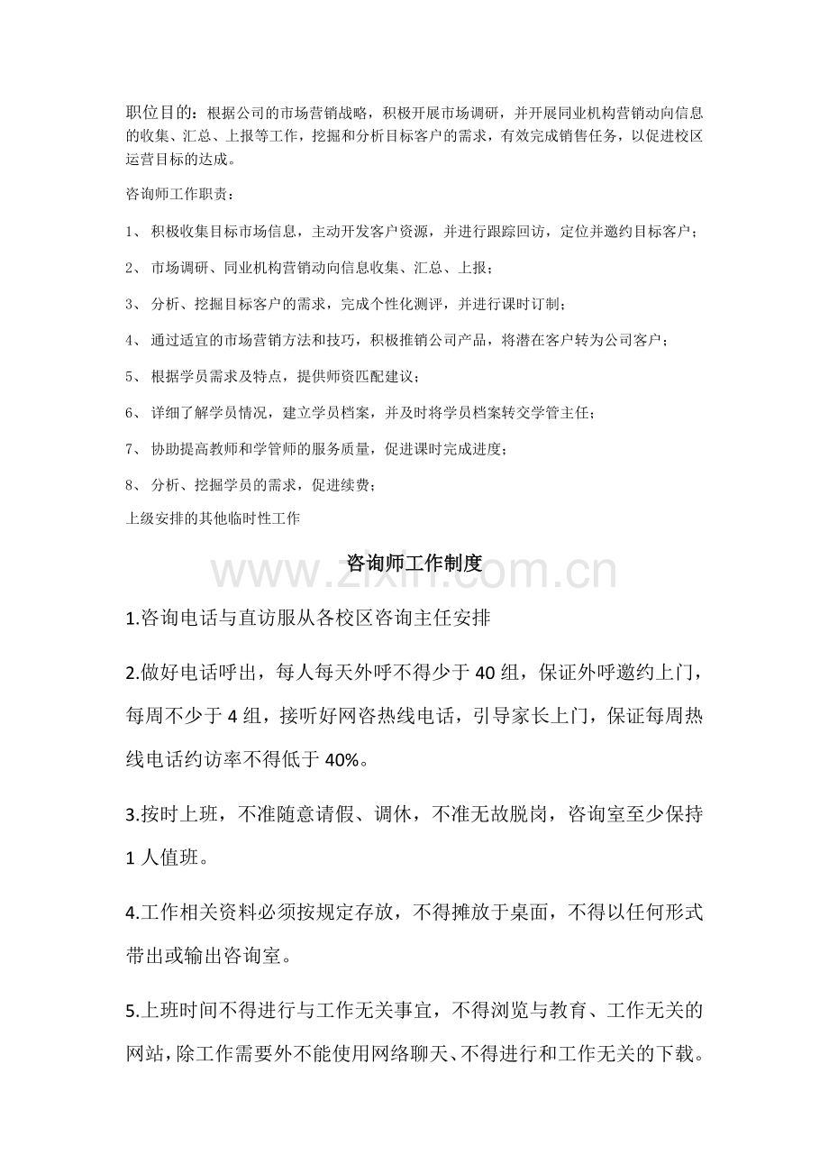 咨询师岗位职责工作制度及流程.docx_第1页