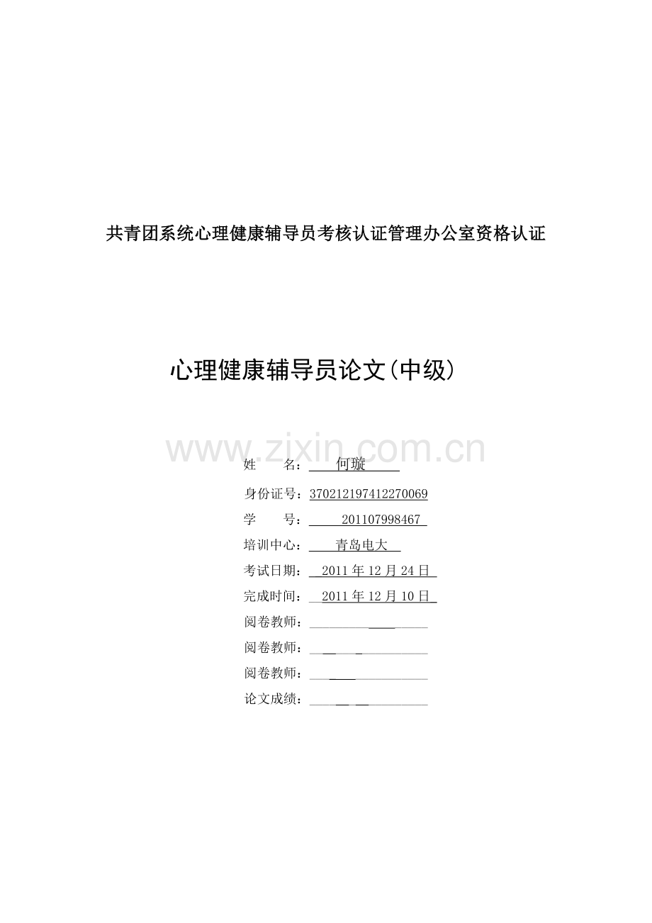 共青团系统心理健康辅导员考核认证管理办公室资格认证.doc_第1页