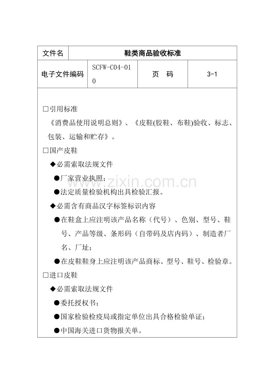 鞋类商品的验收标准样本.doc_第1页