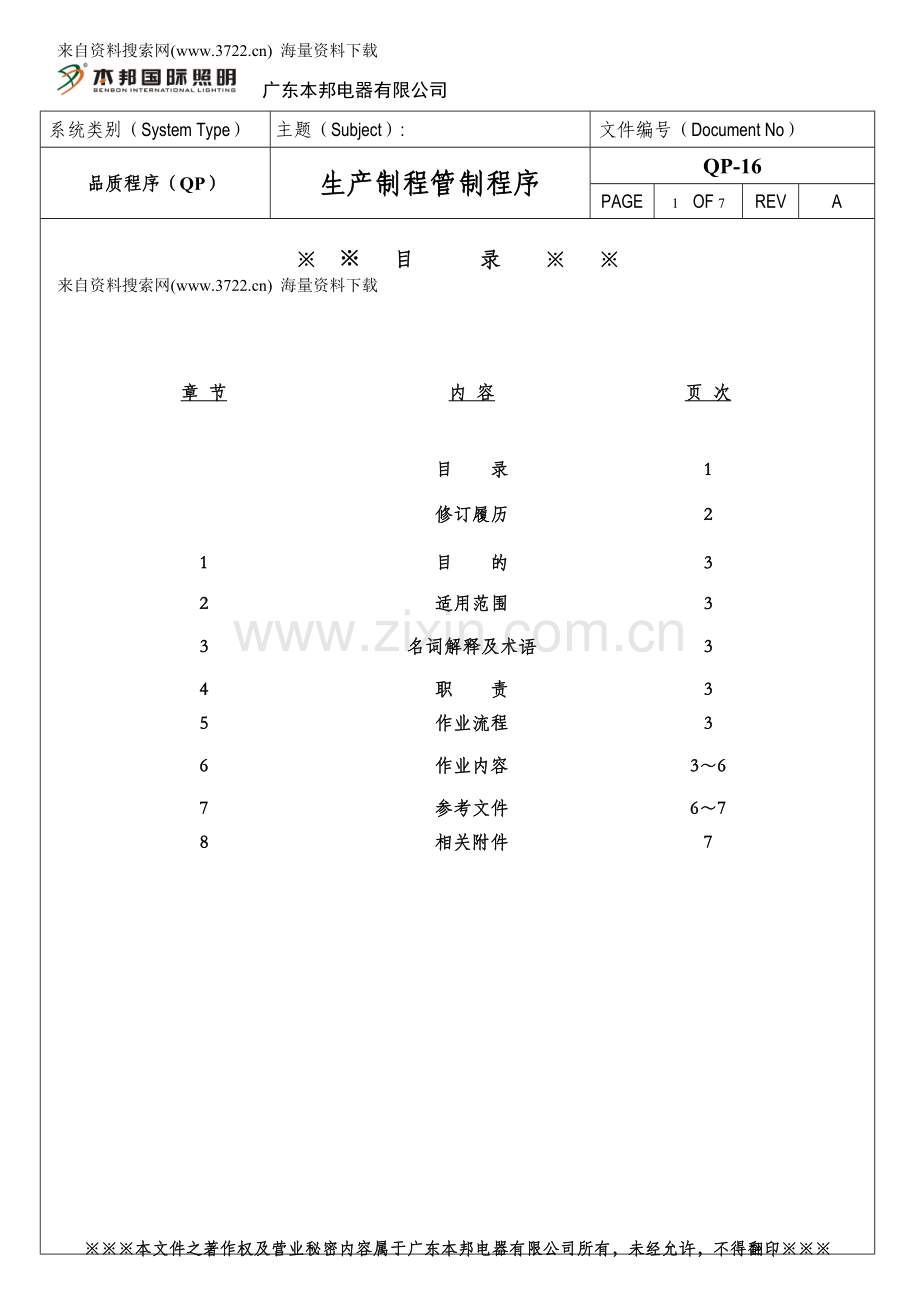 照明有限公司生产制程管制程序DOC7页.doc_第1页