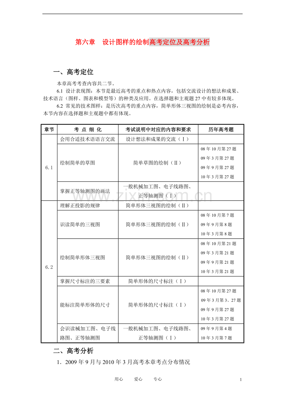 高三通用技术设计图样的绘制高考分析1学案.doc_第1页