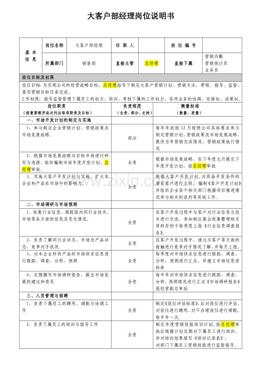 大客户部经理岗位说明书.doc_第1页