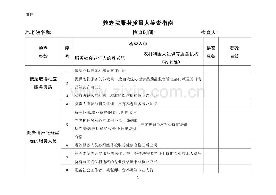 上海民政养老机构检查标准.doc_第1页