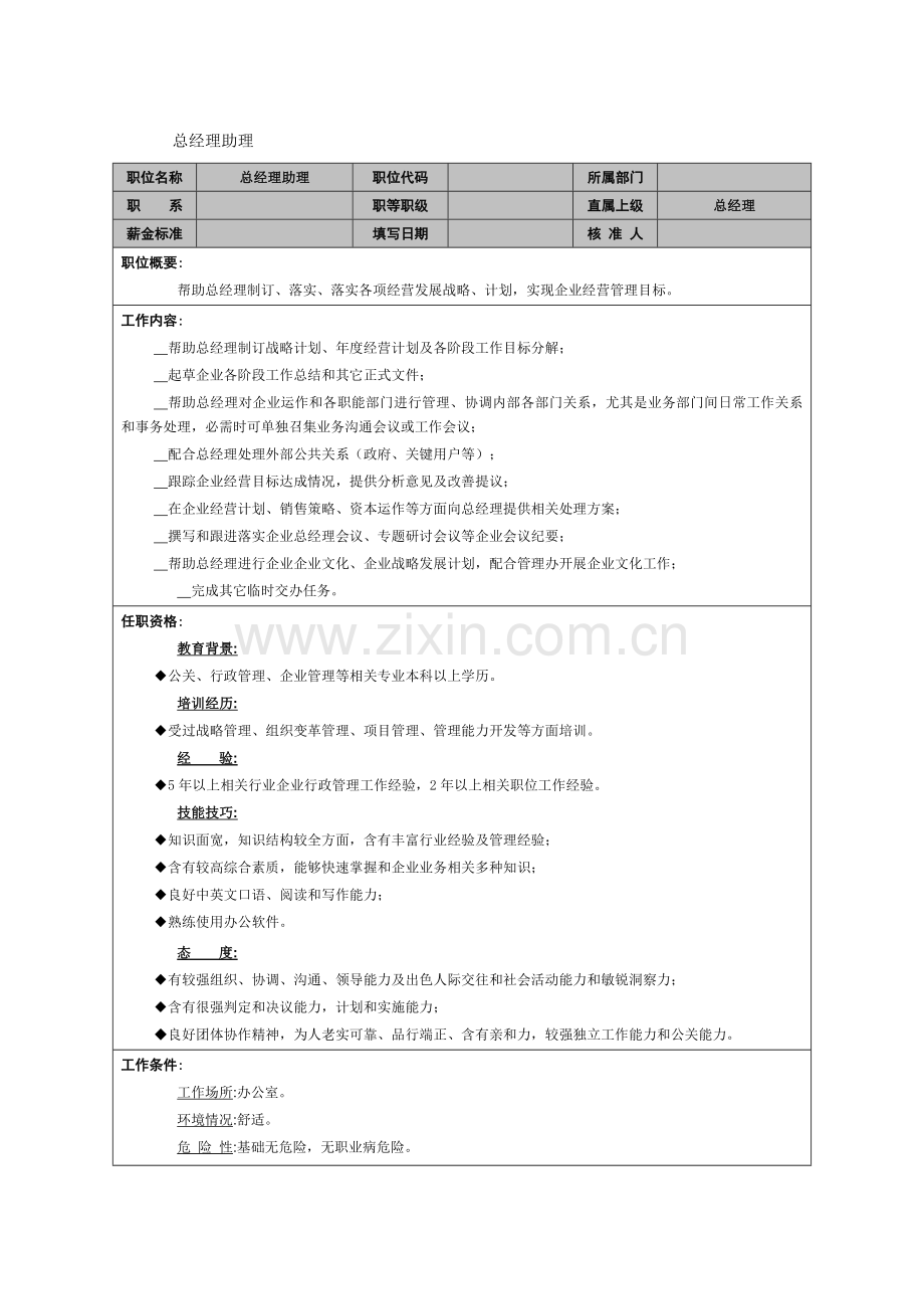 总经理助理岗位说明书模板样本.doc_第1页