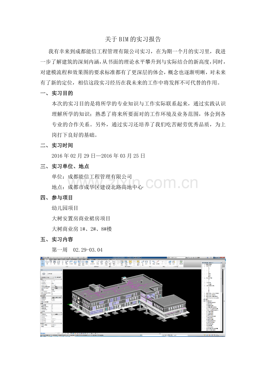 关于BIM毕业实习报告.docx_第1页