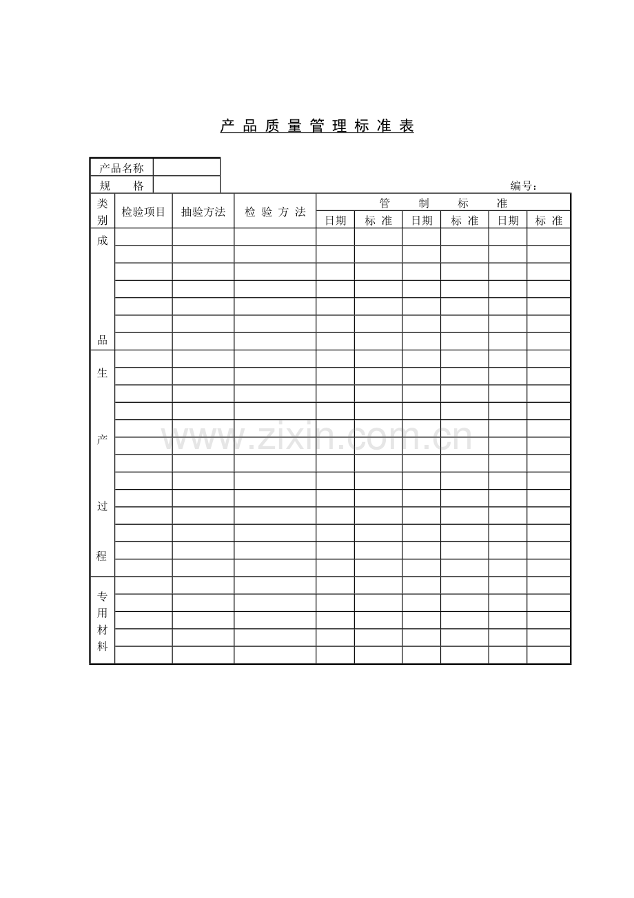 企业产品质量管理标准表样本.doc_第1页