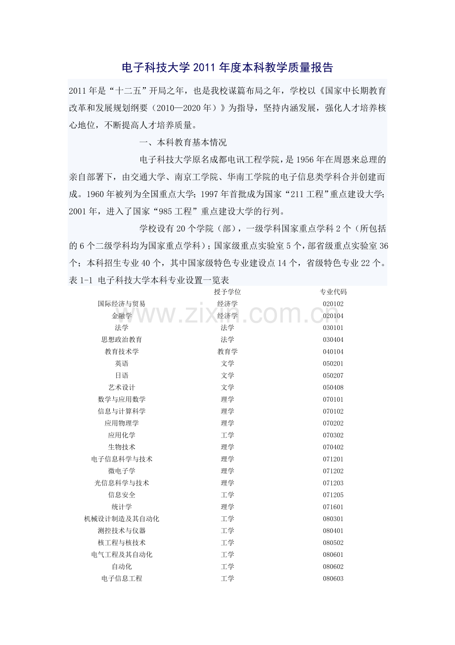 电子科技大学度本科教学质量报告.doc_第1页