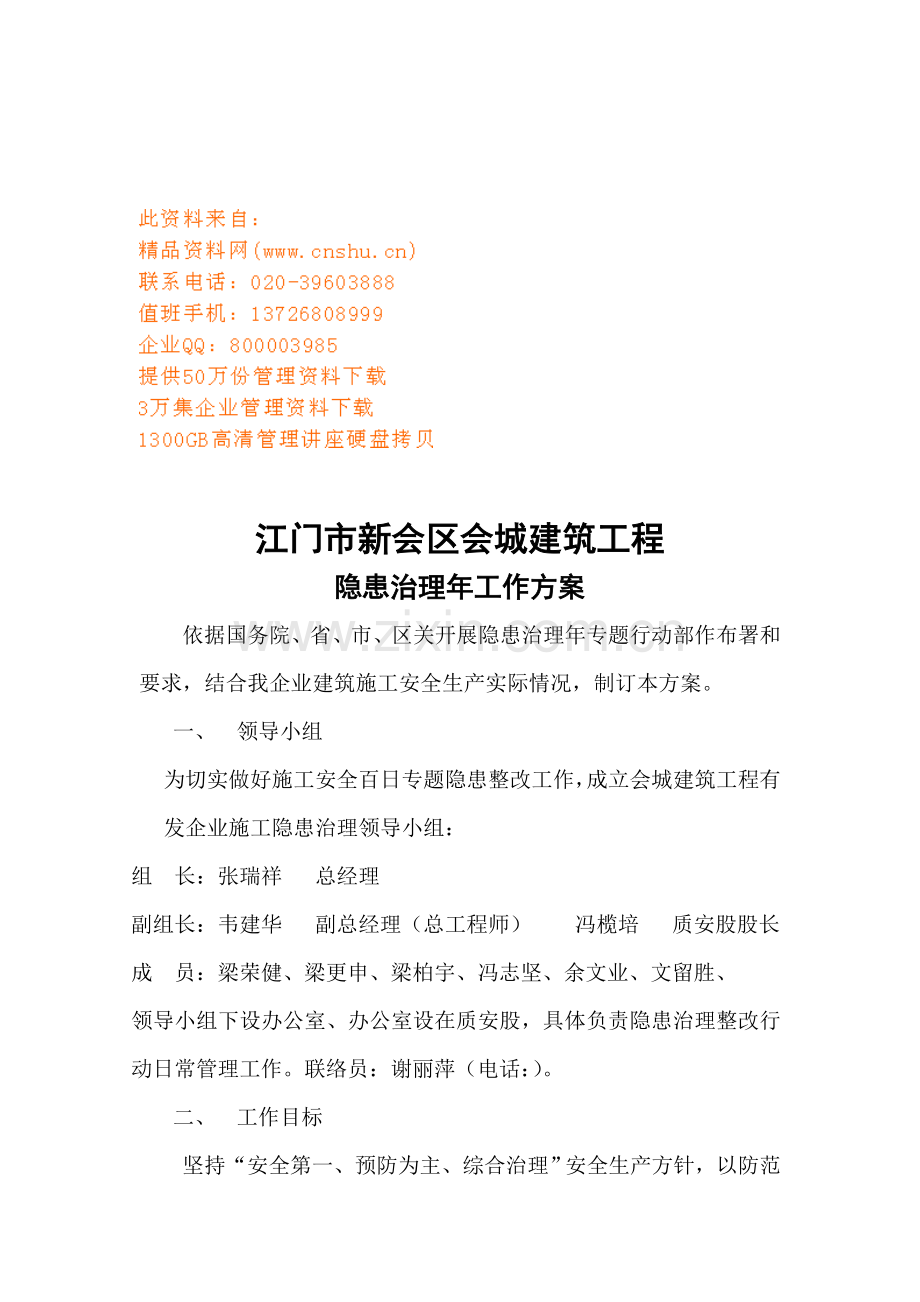 建筑工程公司隐患治理年工作方案样本.doc_第1页