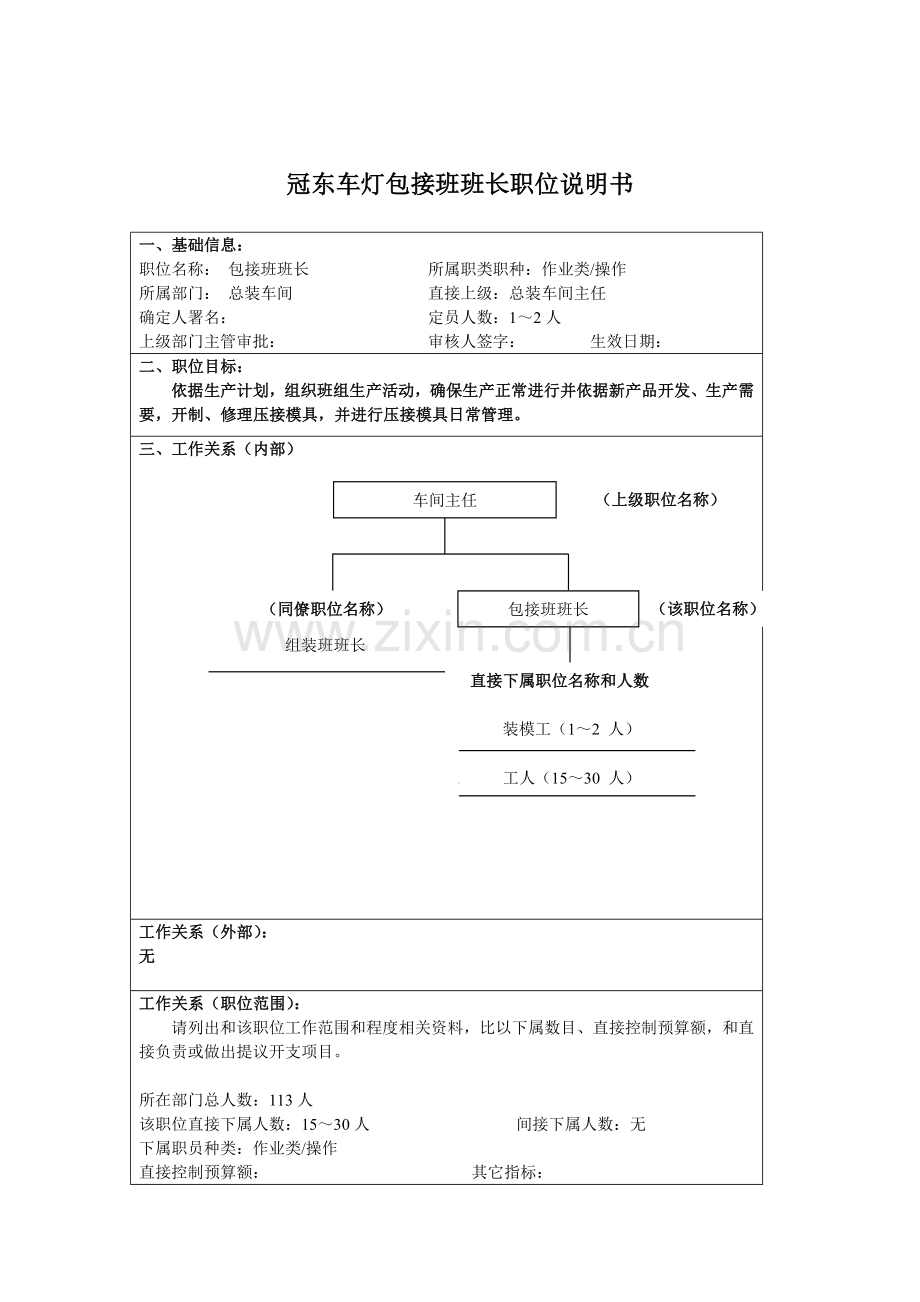 总装车间包接班班长岗位职责样本.doc_第1页