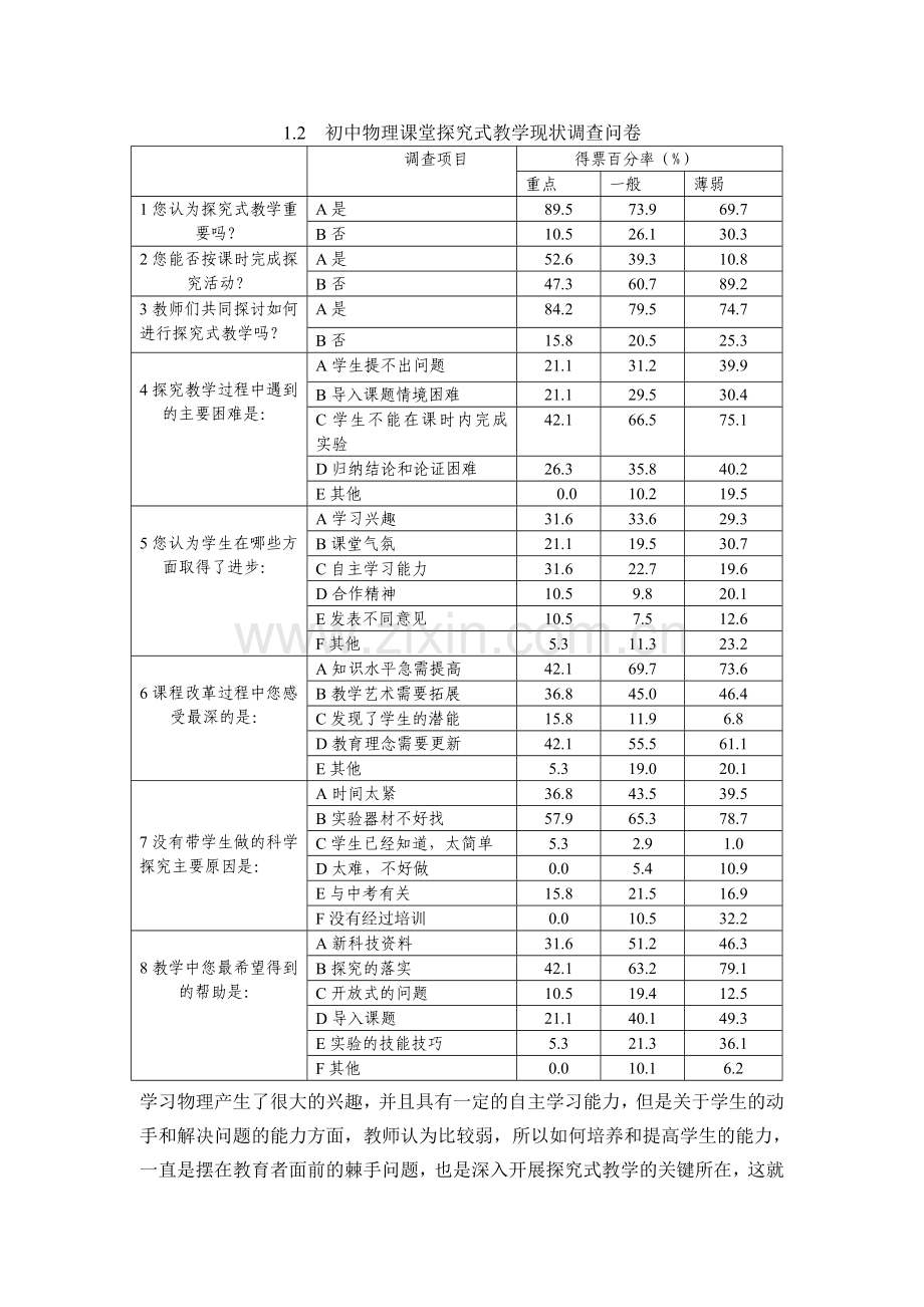 初中物理课堂探究式教学现状的调查与分析论文.doc_第3页