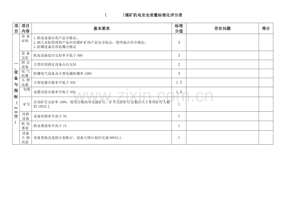 五煤矿机电安全质量标准化评分表.doc_第1页