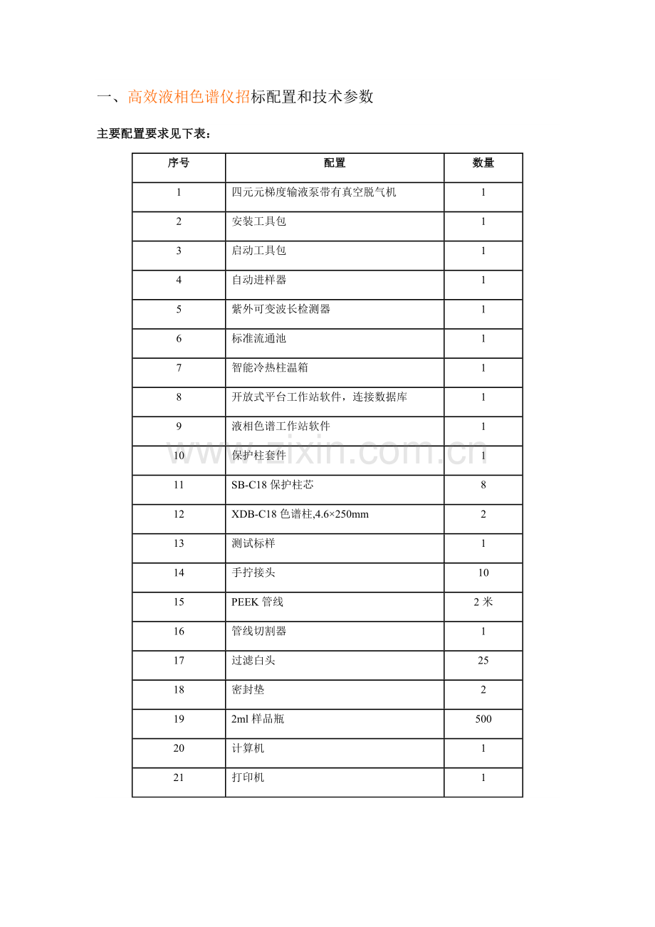 一高效液相色谱仪招标配置和技术参数.doc_第1页