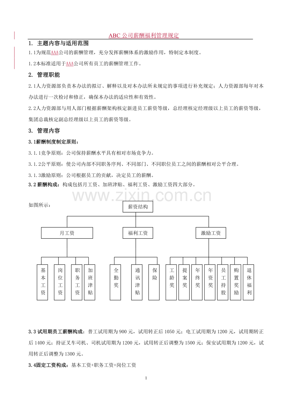 公司薪酬福利管理规定.doc_第1页