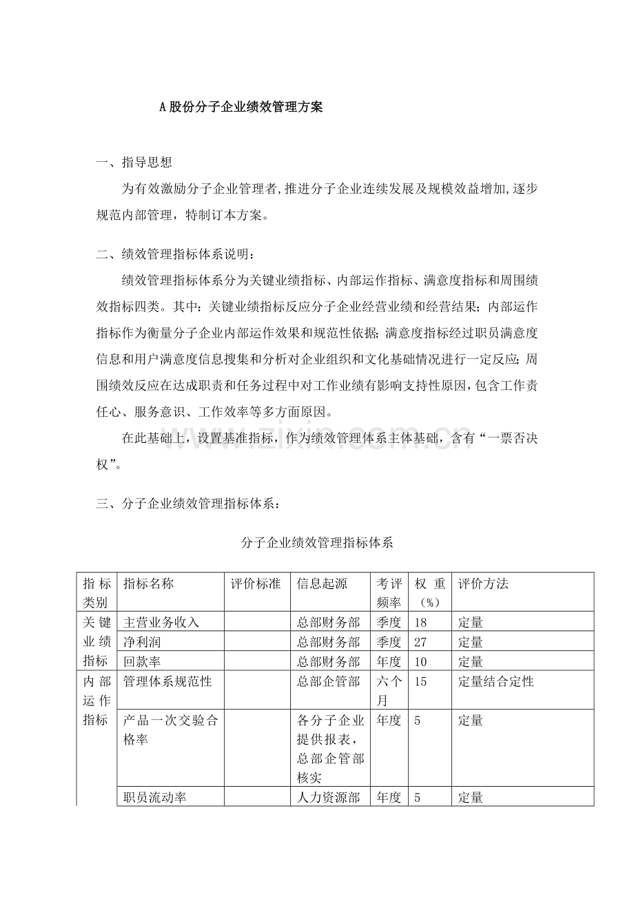 公司分子公司绩效管理方案样本.doc_第1页