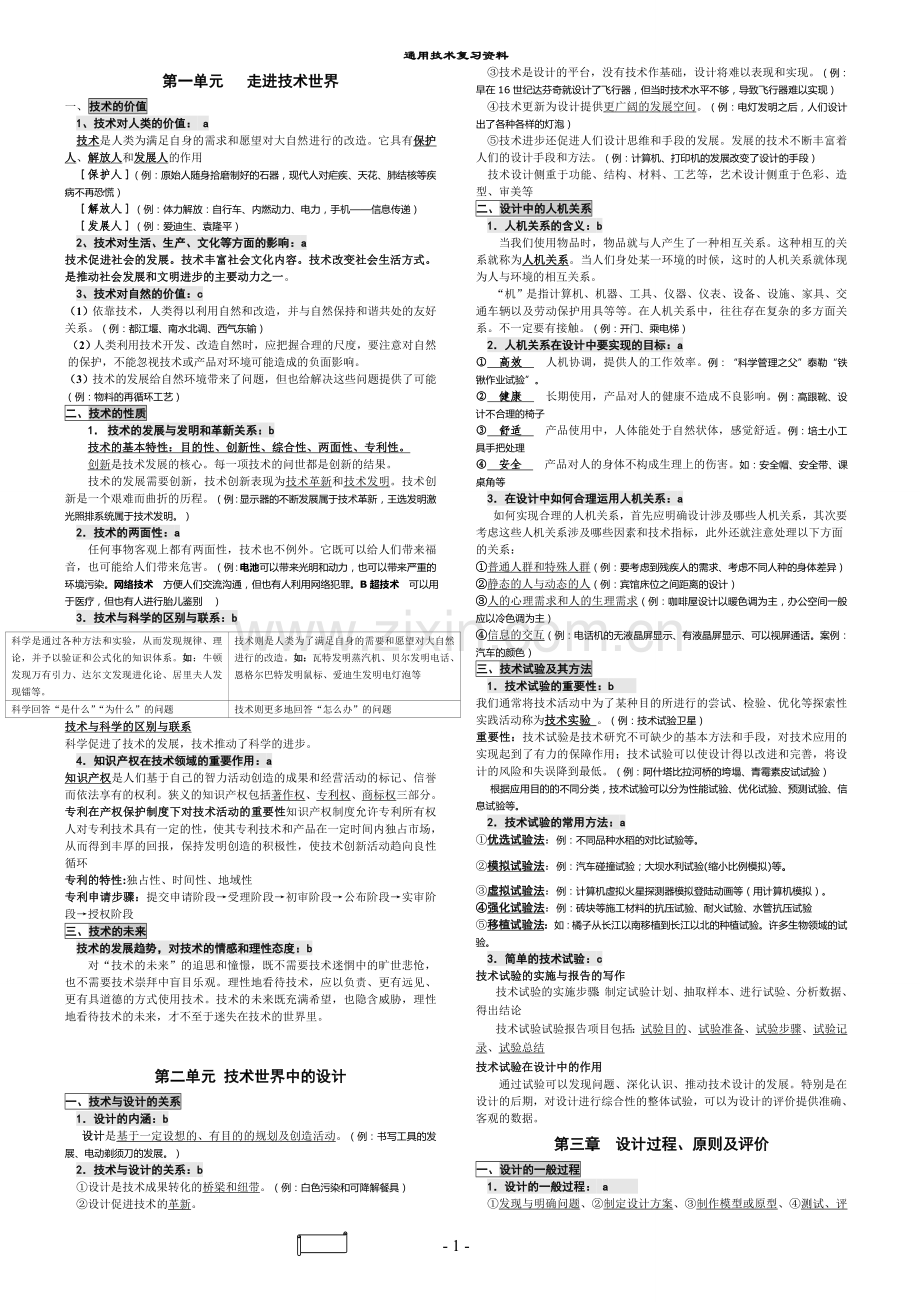 浙江省高中通用技术知识点汇总上课讲义.doc_第1页