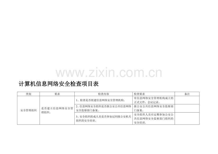 计算机信息网络安全检查项目表.doc_第1页