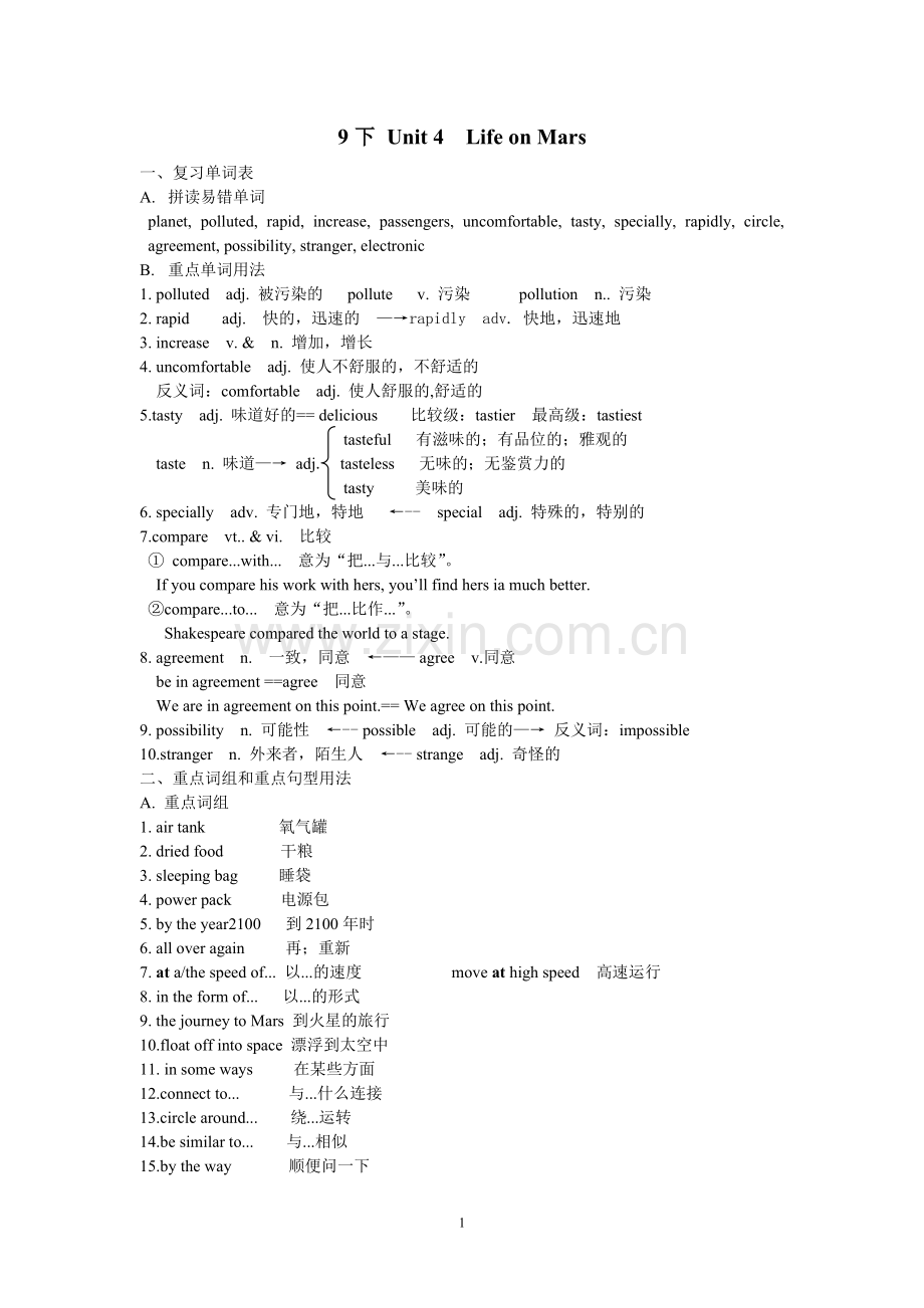 牛津英语9下知识点unit-4培训讲学.doc_第1页