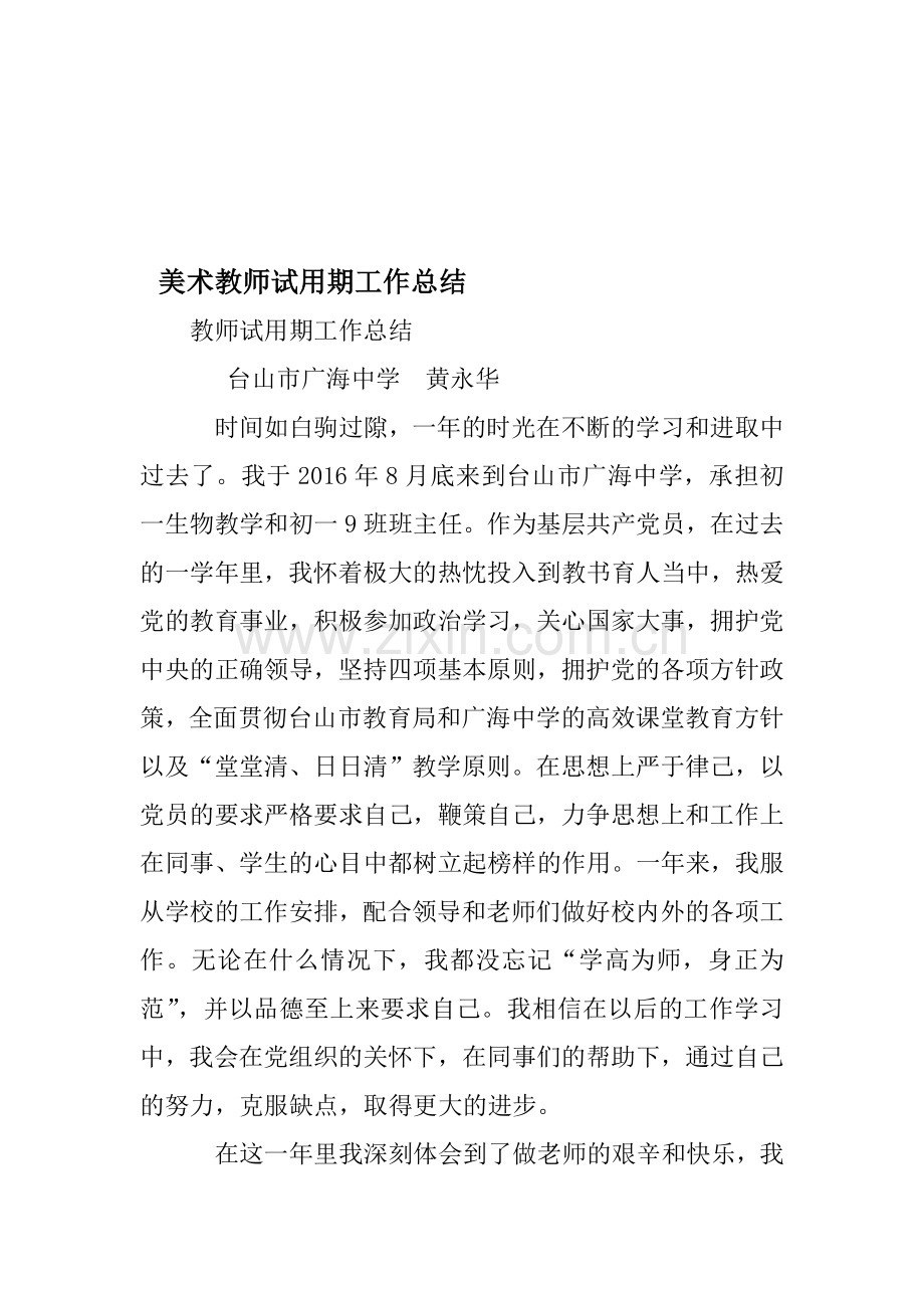 美术教师试用期工作总结资料.doc_第1页