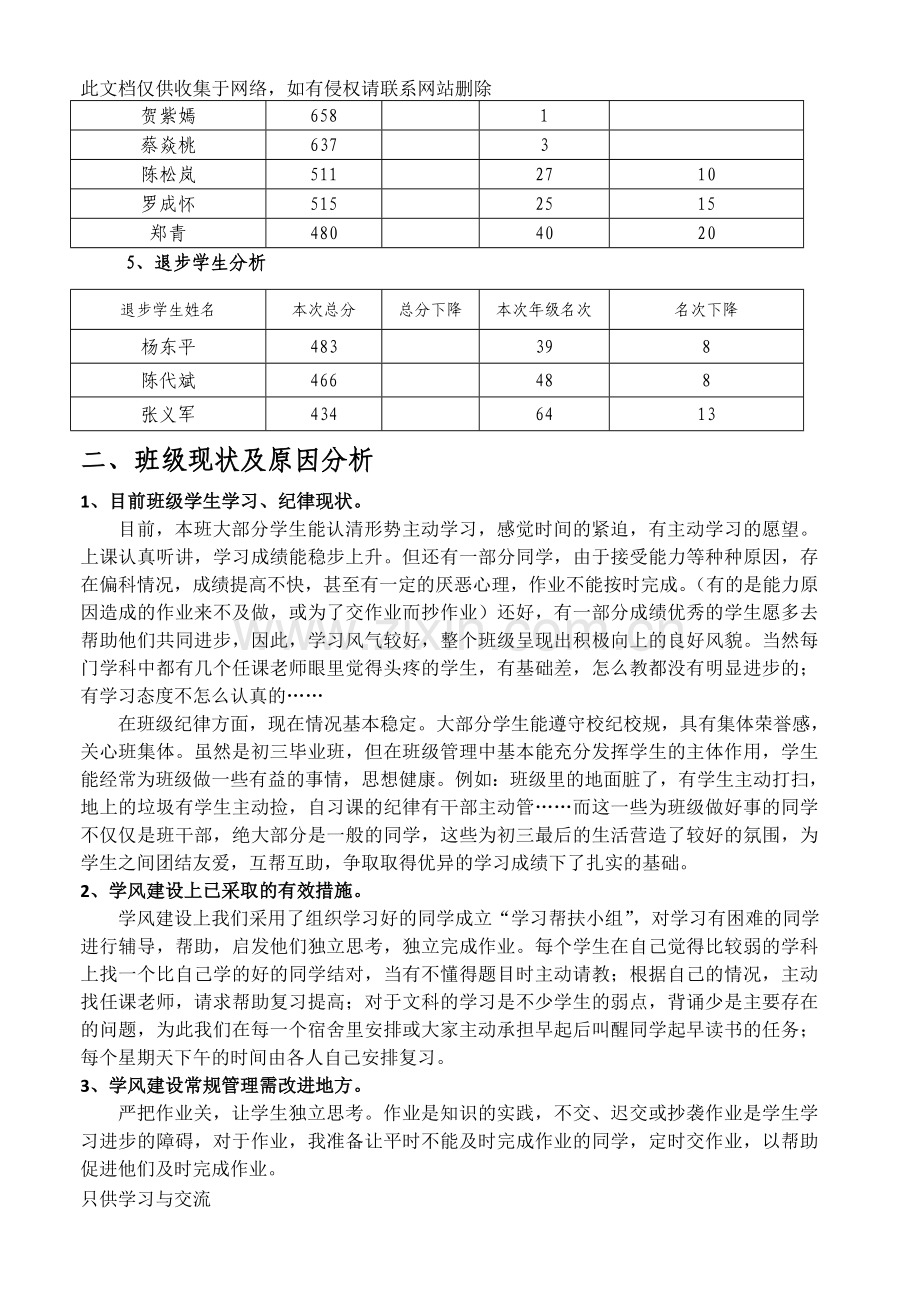 初三(1)班一模考试班主任质量分析说课讲解.doc_第2页