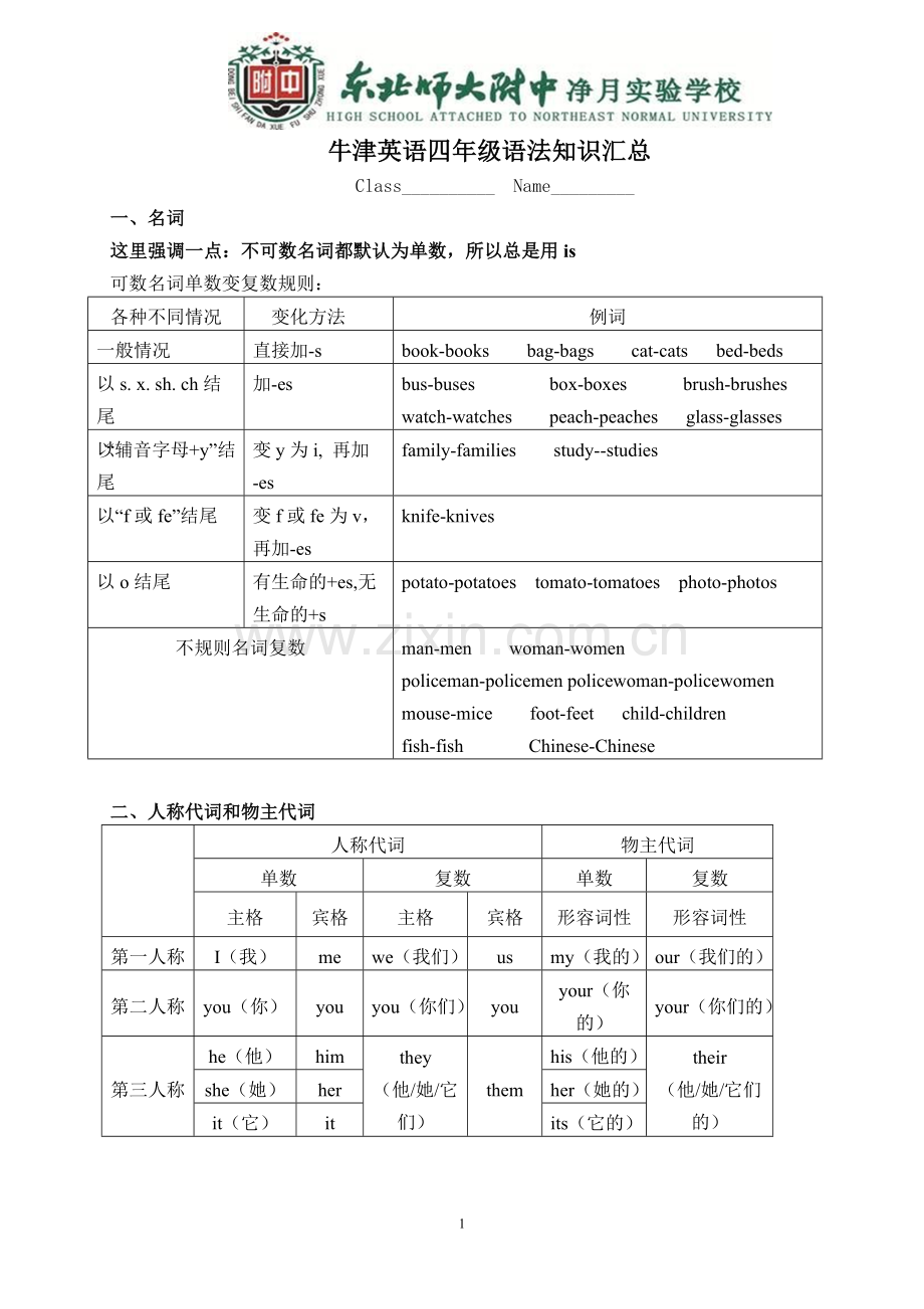 牛津小学四年级英语语法知识汇总资料.doc_第1页