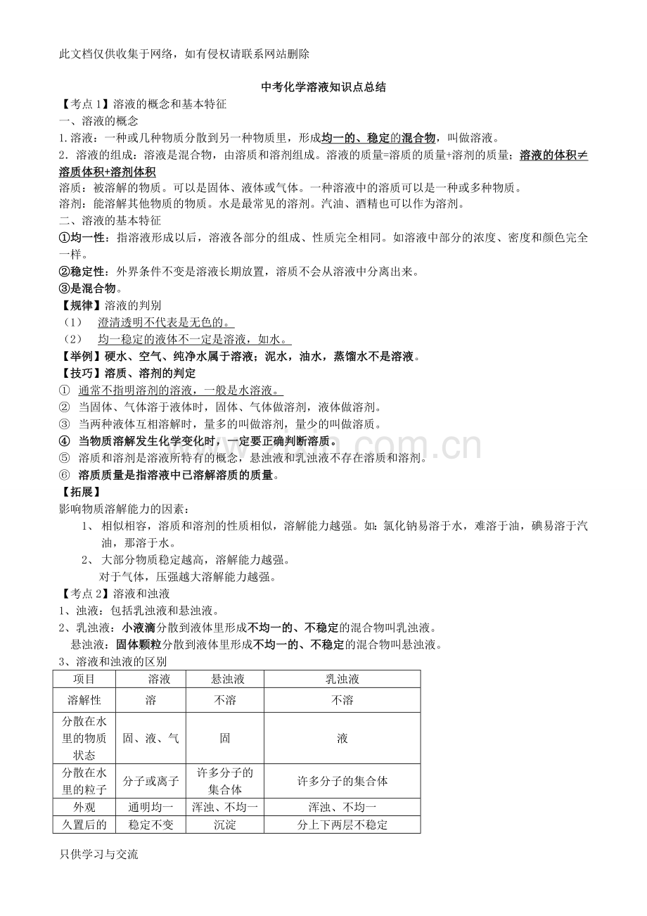 初三化学溶液知识点总结知识分享.doc_第1页