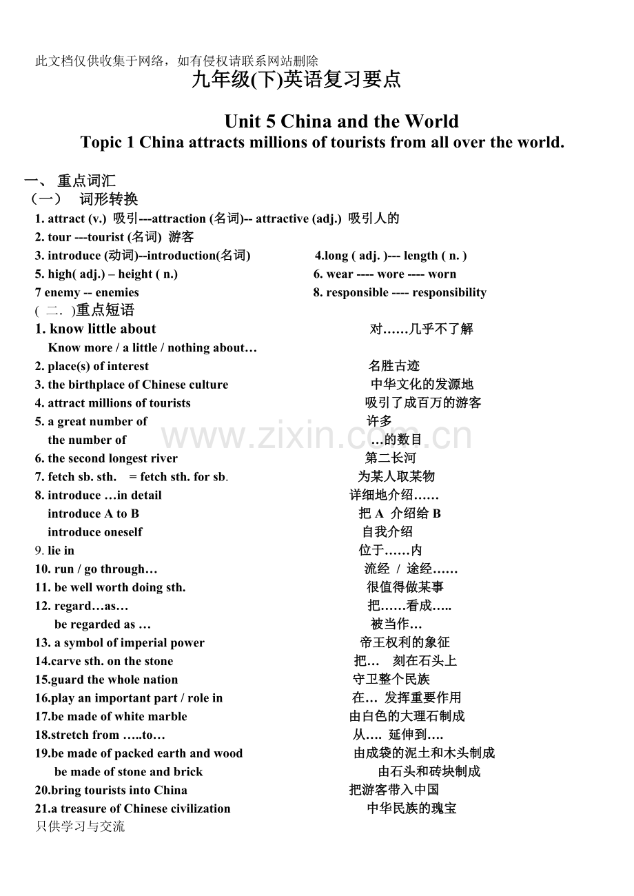 仁爱英语九下知识点归纳演示教学.doc_第1页