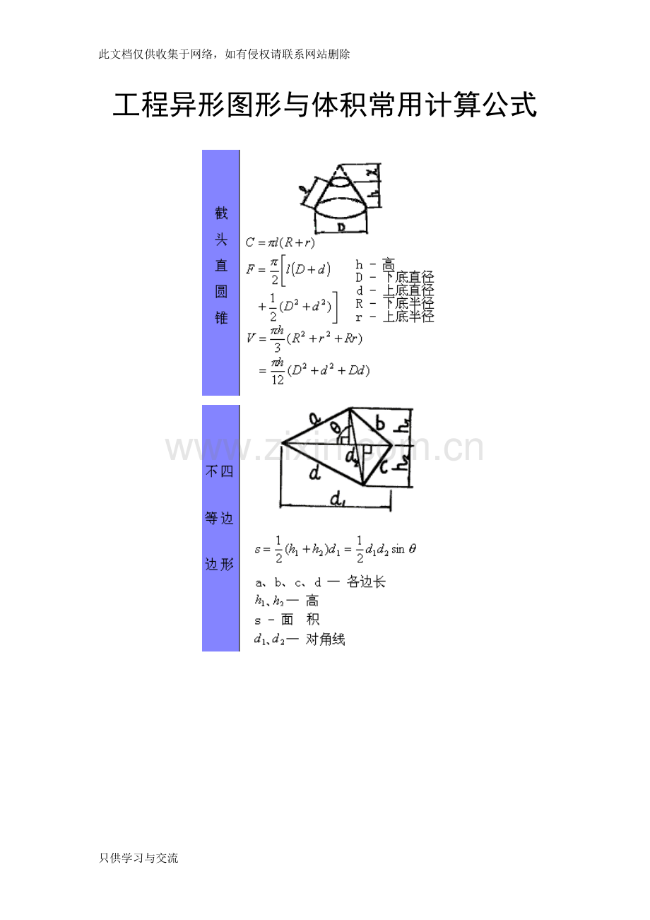 工程异形图形与体积常用计算公式资料.doc_第1页