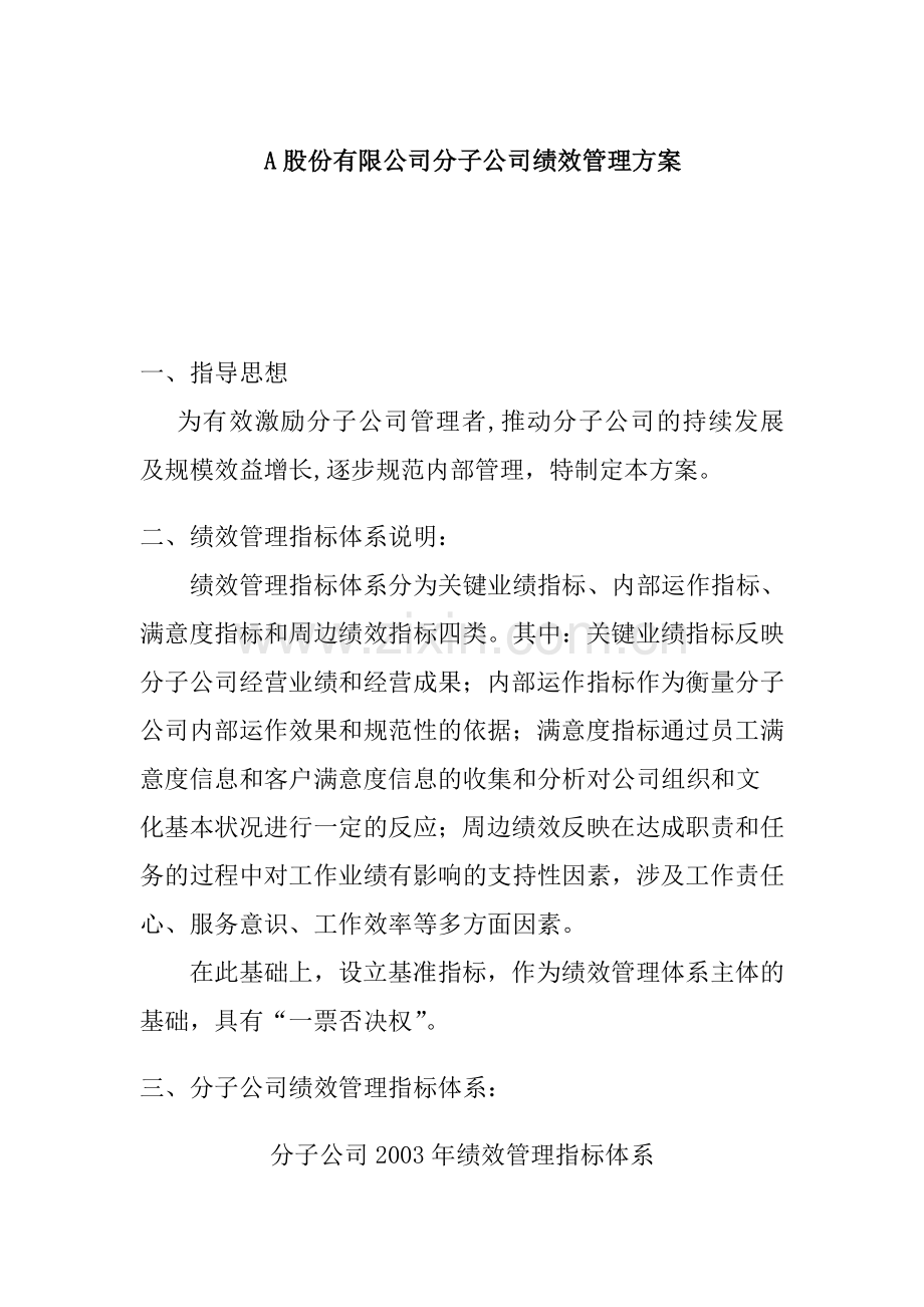 XX股份有限公司分子公司绩效管理方案合集.doc_第1页